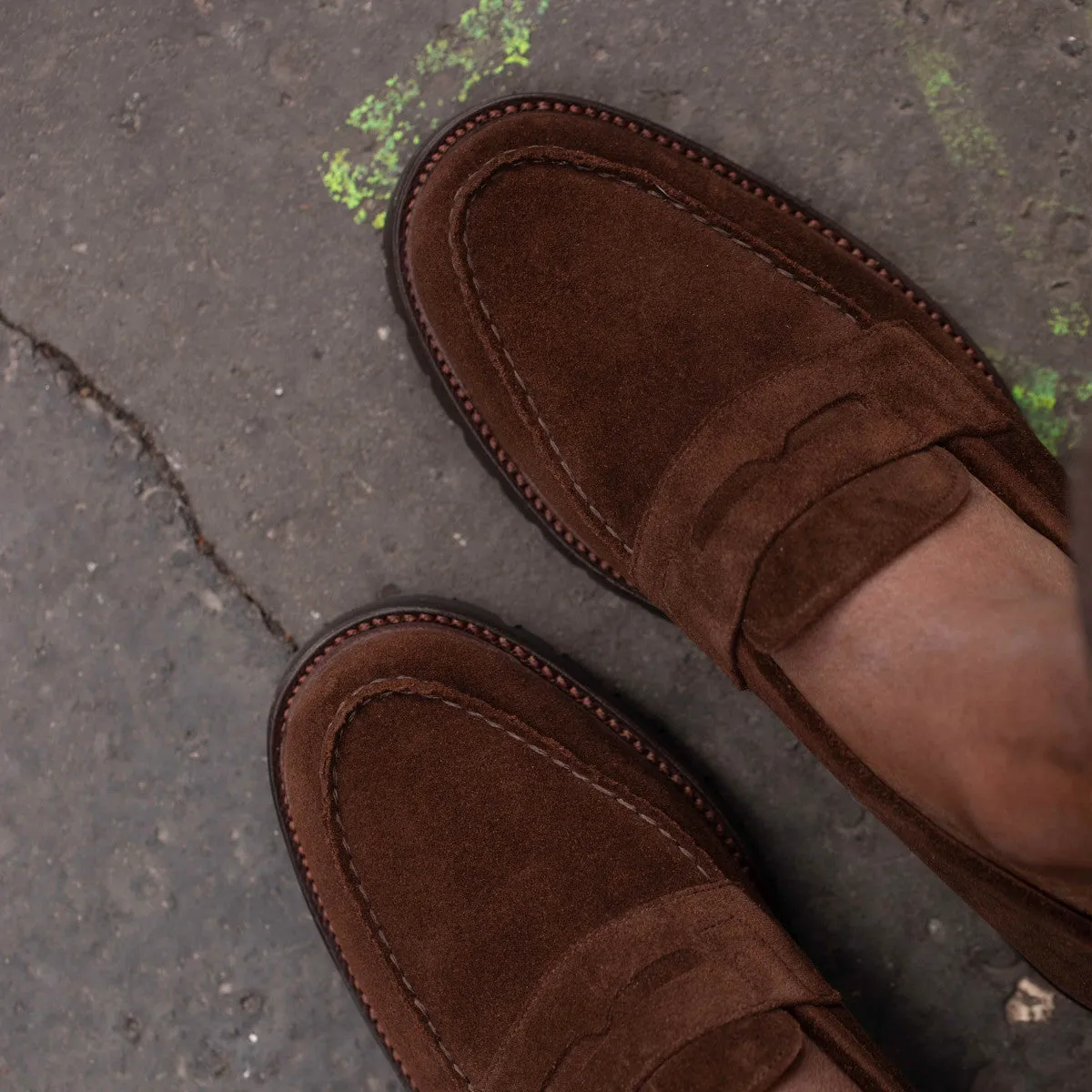 Brown Suede Belize Chunky Penny Loafers - With Track Soles - AW24