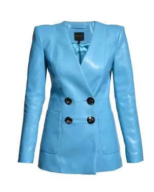 Claude Recycled Leather Blazer | Fiji Blue
