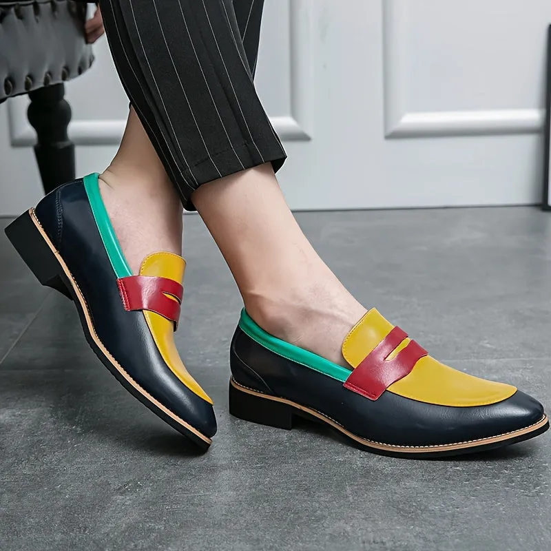 Color-Block Slip-On Low Top Oxfords - Fashionable Pointed Toe PU Leather Shoes with Rubber Sole for Women and Men