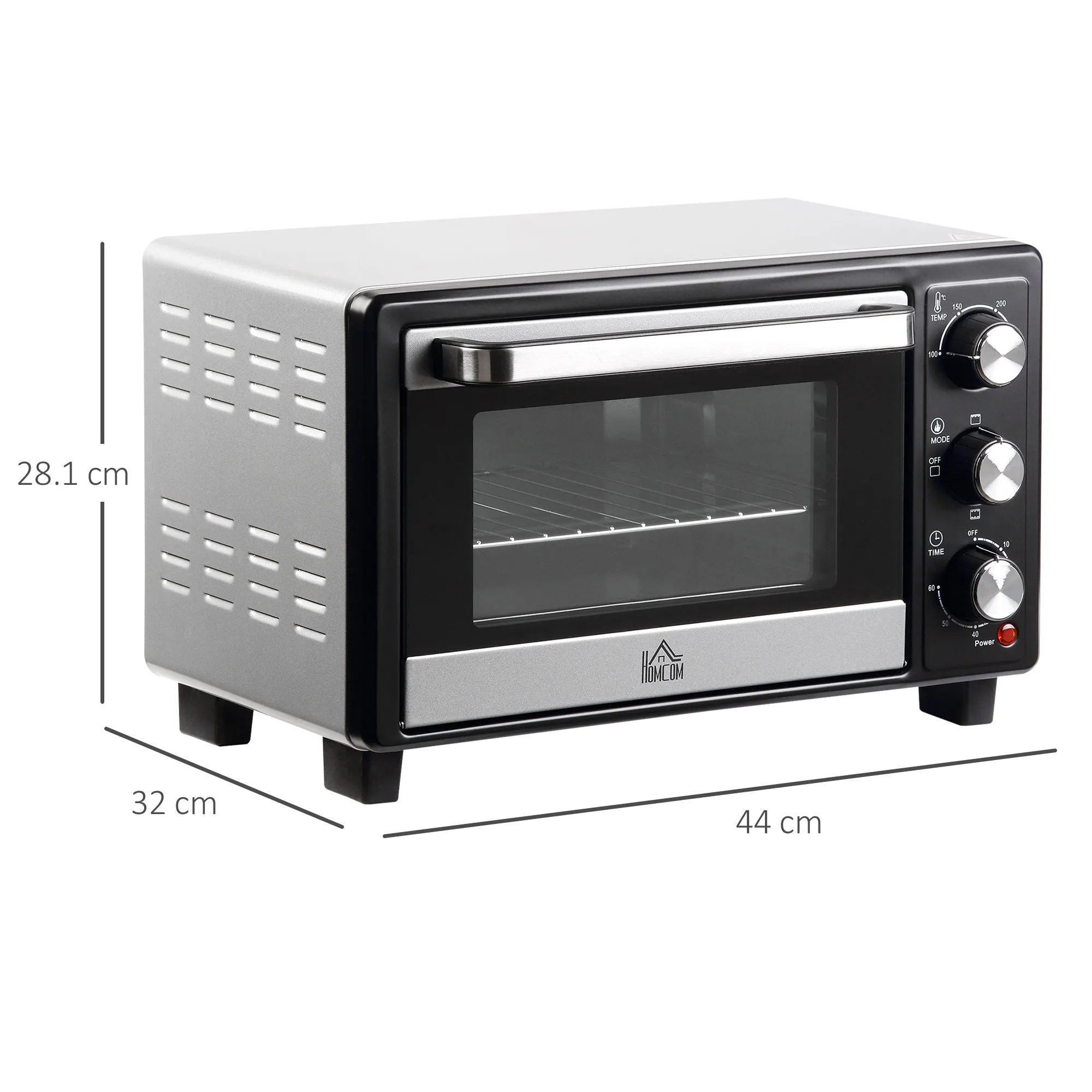 Convection Mini Oven 16L Countertop Electric Grill Toaster Oven with Adjustable Temperature 60 Min Timer Crumb Tray Wire Rack 1400W