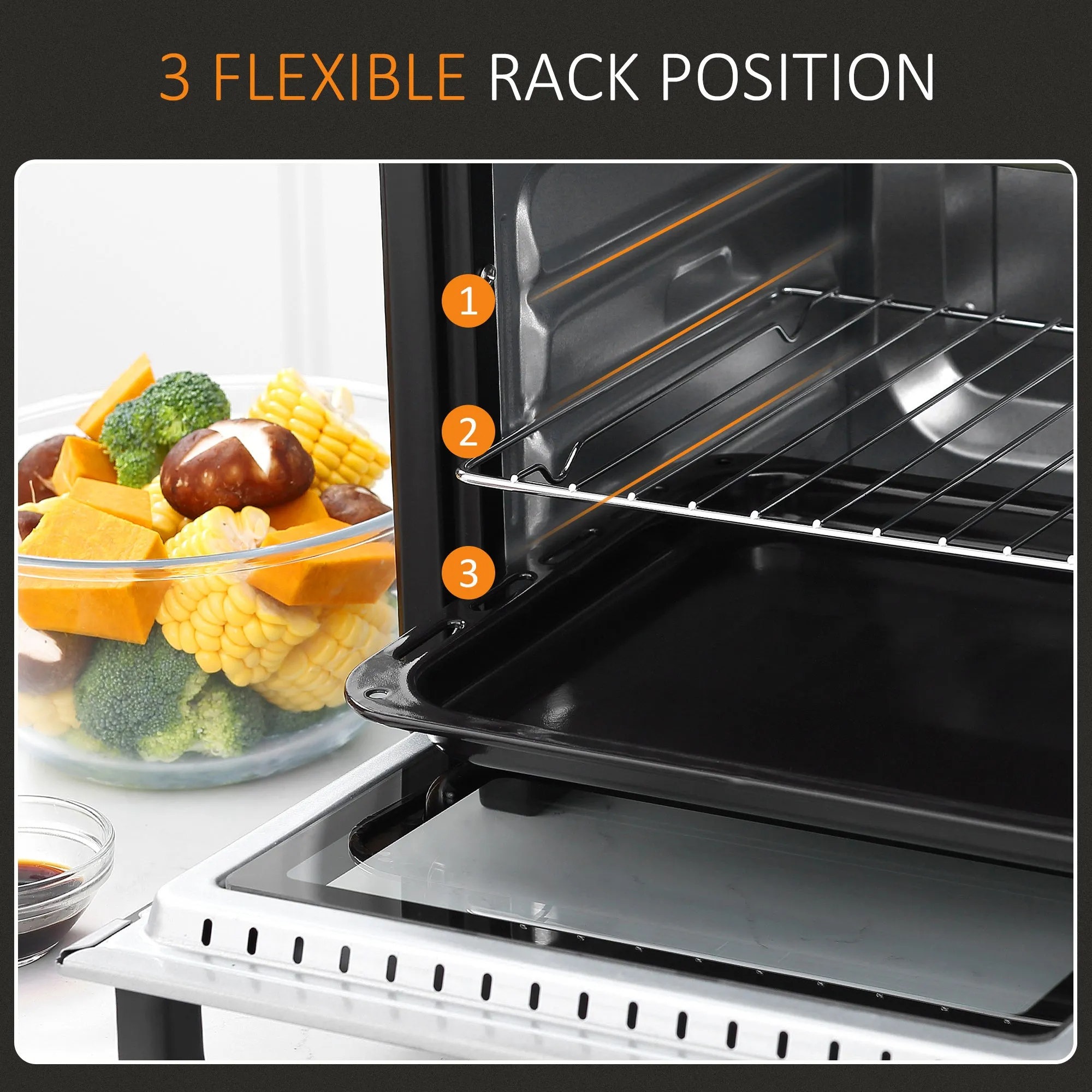 Convection Mini Oven 16L Countertop Electric Grill Toaster Oven with Adjustable Temperature 60 Min Timer Crumb Tray Wire Rack 1400W