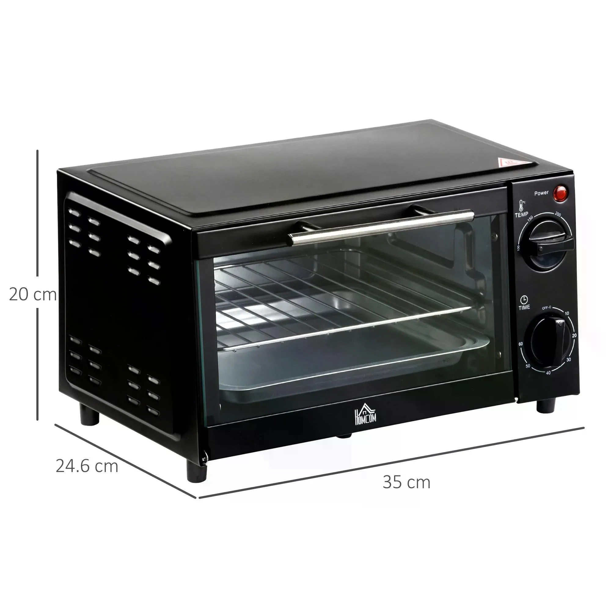 Convection Mini Oven 9L Countertop Electric Grill Toaster Oven with Adjustable Temperature Timer Baking Tray and Wire Rack 750W