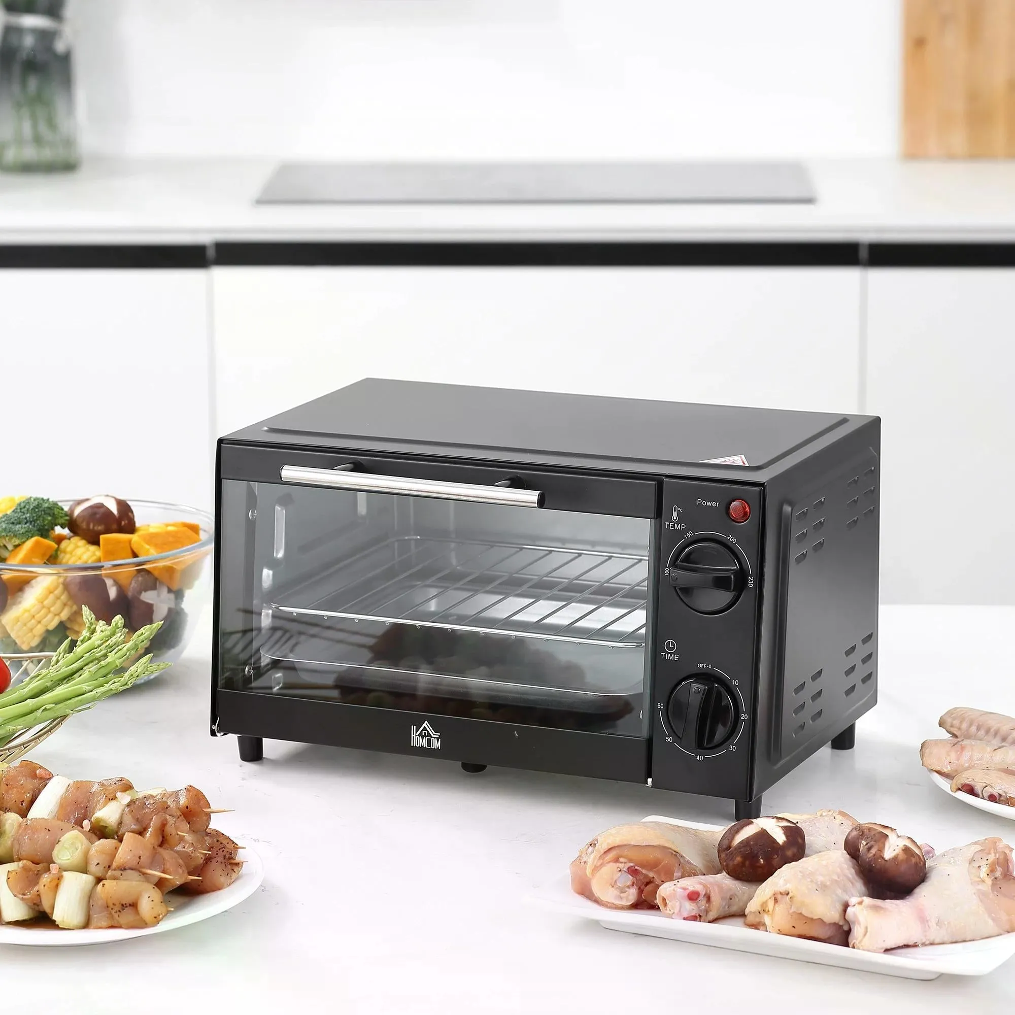 Convection Mini Oven 9L Countertop Electric Grill Toaster Oven with Adjustable Temperature Timer Baking Tray and Wire Rack 750W