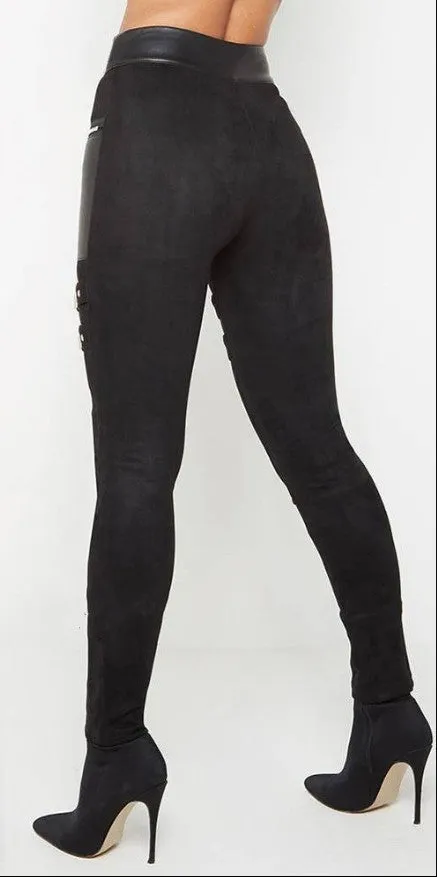 Fashion Black Leather Zipper Pants