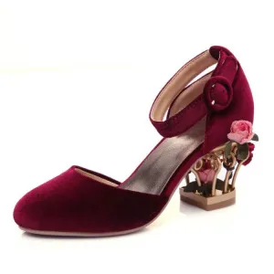 Fashion Seude Buckle Special Shaped Heel Sandals