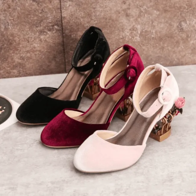 Fashion Seude Buckle Special Shaped Heel Sandals