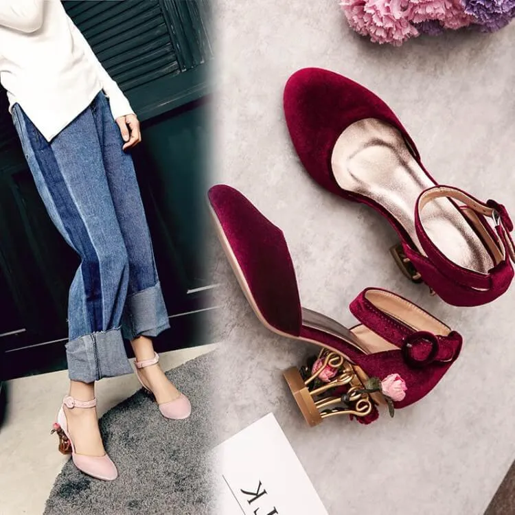 Fashion Seude Buckle Special Shaped Heel Sandals