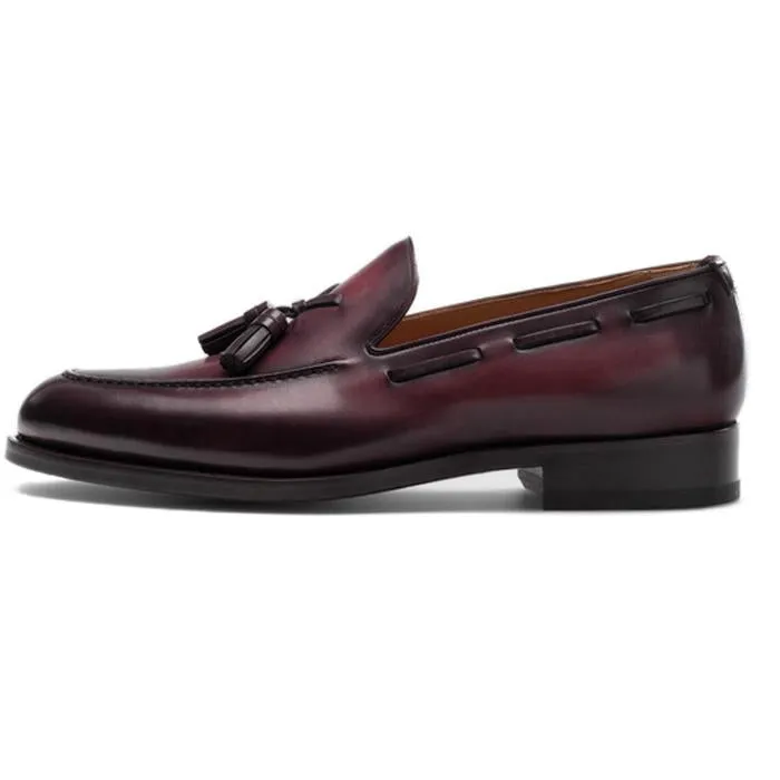 Flat Feet Shoes - Wine Red Leather Barbican Tassel Loafers