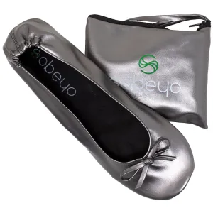 Foldable Ballet Flats Women's Travel Portable Comfortable Shoes Gray PU SOBEYO