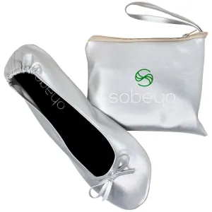 Foldable Ballet Flats Women's Travel Portable Comfortable Shoes Silver SOBEYO