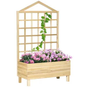 Garden Planters with Trellis for Vine Climbing Distressed Wooden Raised Beds 90x43x150cm Natural Tone