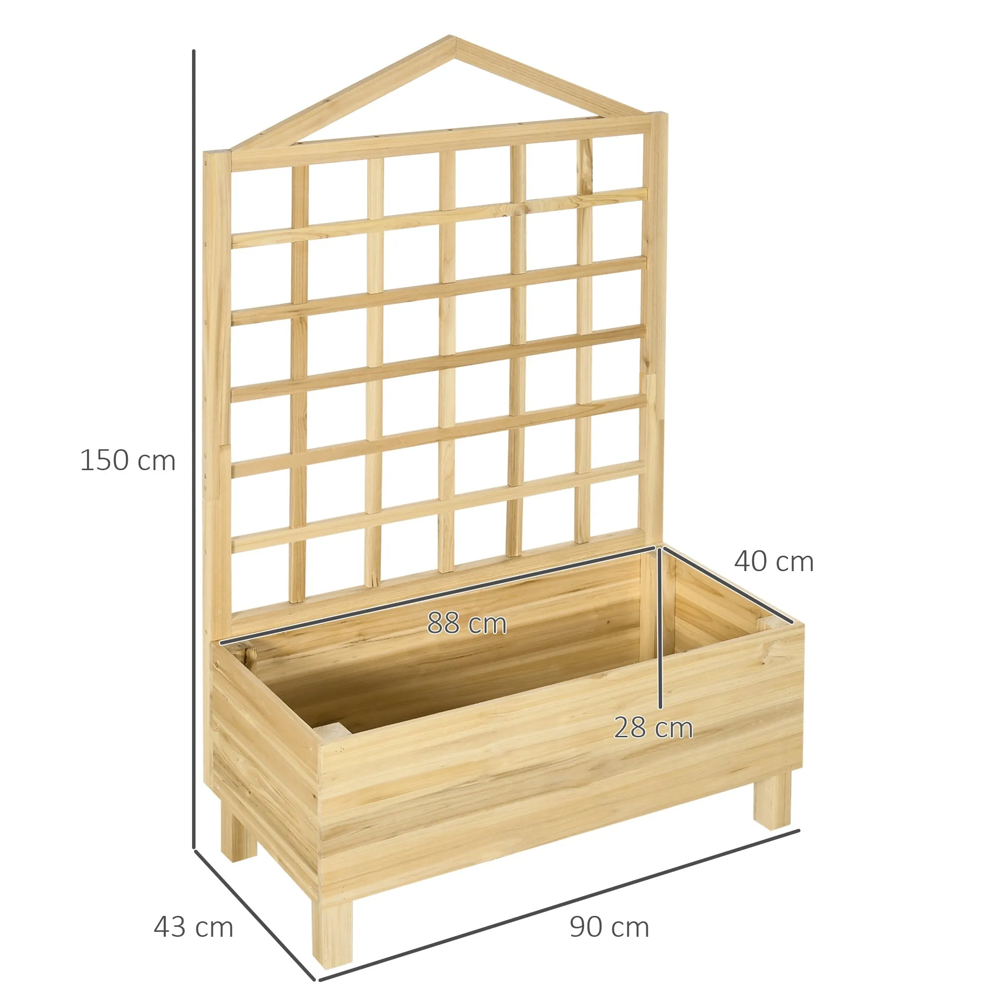 Garden Planters with Trellis for Vine Climbing Distressed Wooden Raised Beds 90x43x150cm Natural Tone