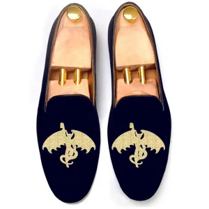 Height Increasing Blue Velvet Gargoyle With Beer Embroidered Loafers