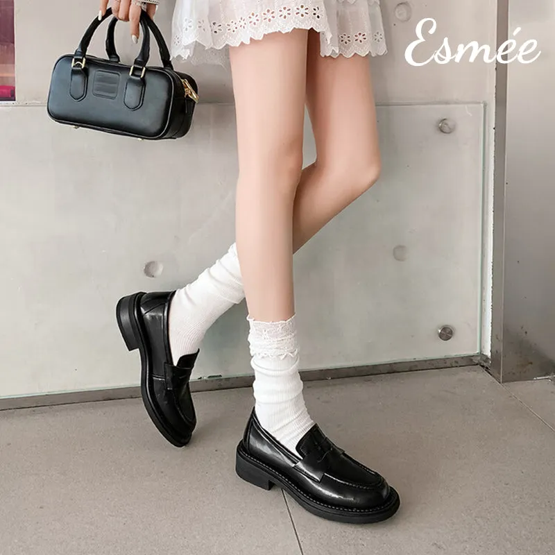 Leather Loafers with Thickened Outsole Design