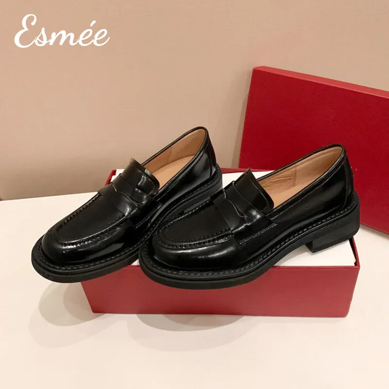 Leather Loafers with Thickened Outsole Design
