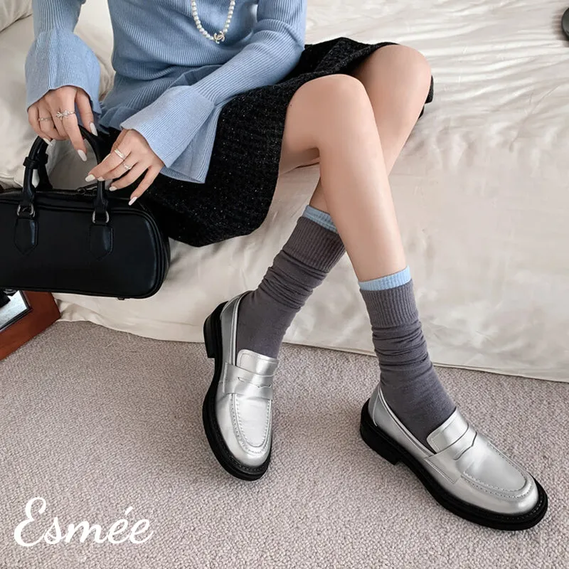 Leather Loafers with Thickened Outsole Design
