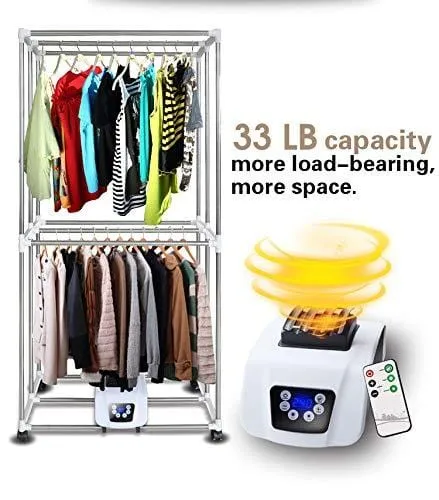Manatee Clothes Dryer Portable Drying Rack for Laundry 1200W - 33 LB Capacity Energy Saving (Anion) Folding Dryer Quick Dry & Efficient Mode Digital Automatic Timer with Remote Control