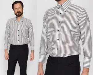 Medium 70s Grey & White Striped Collared Shirt