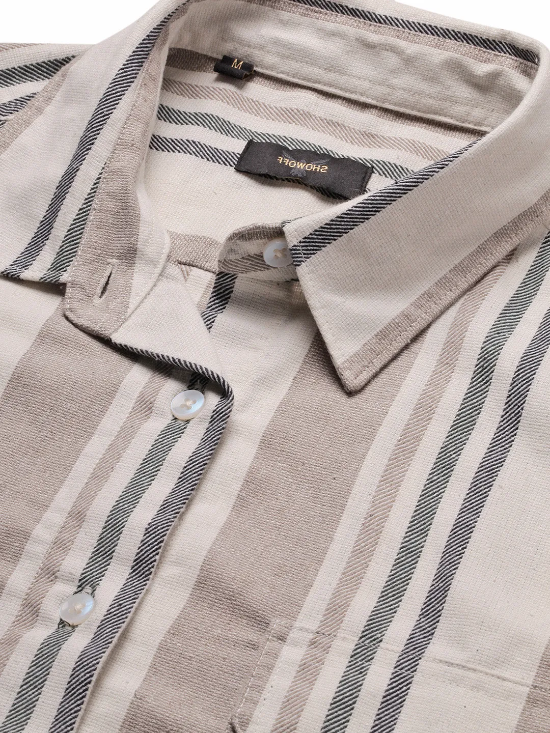 Men Beige Spread Collar Striped Shirt