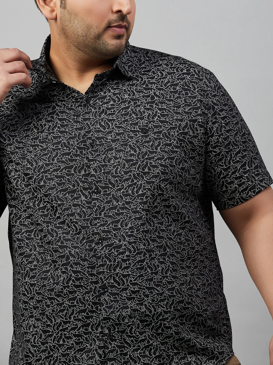 Men Black Premium Graphic Printed Cotton Casual Shirt