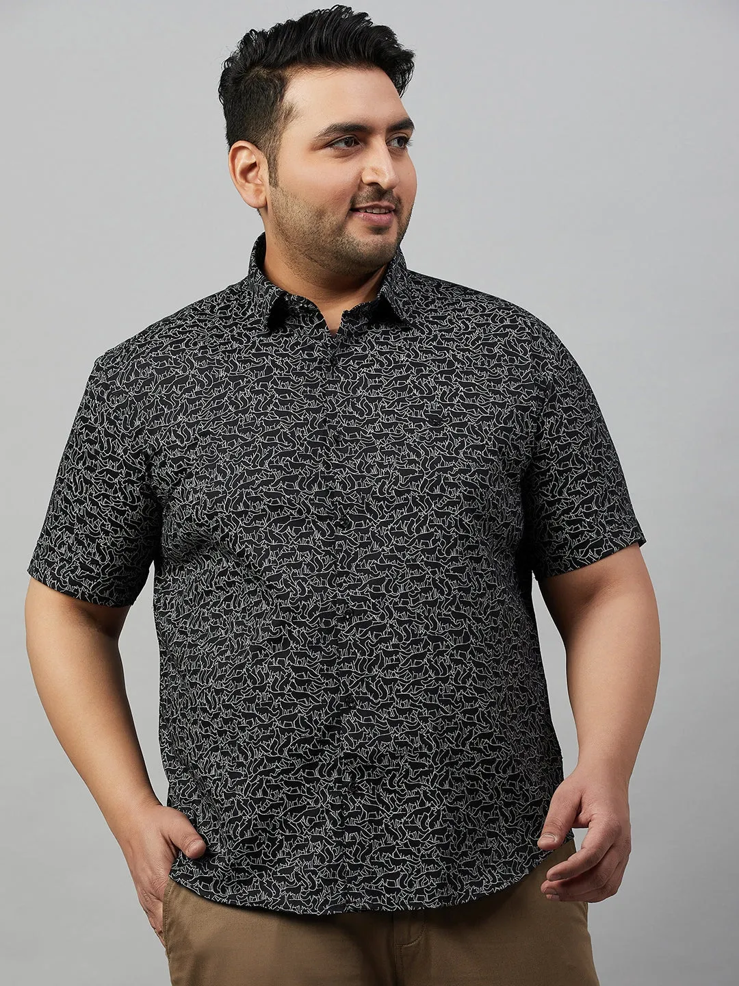 Men Black Premium Graphic Printed Cotton Casual Shirt