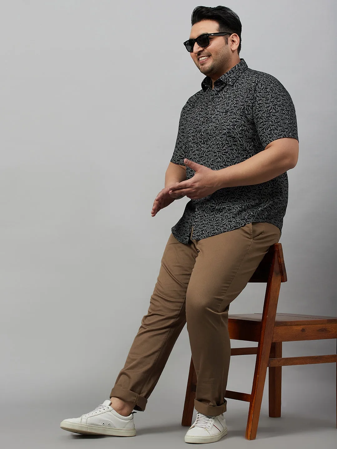 Men Black Premium Graphic Printed Cotton Casual Shirt