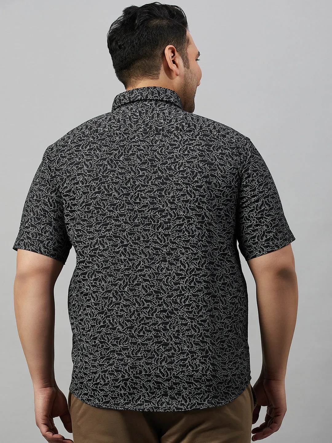 Men Black Premium Graphic Printed Cotton Casual Shirt