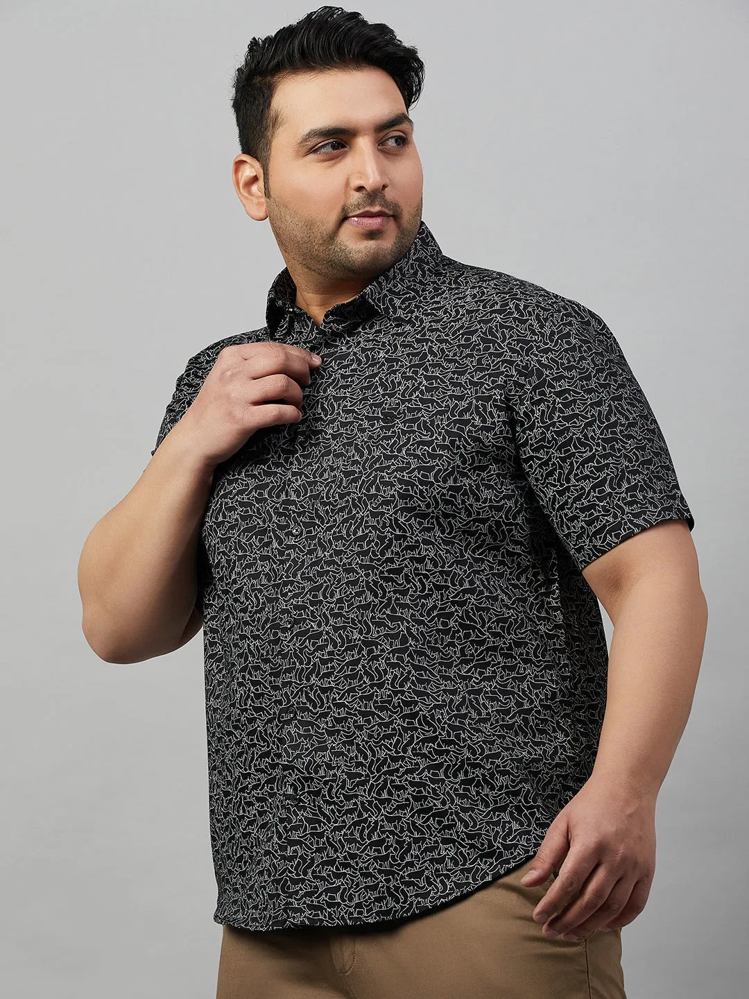 Men Black Premium Graphic Printed Cotton Casual Shirt