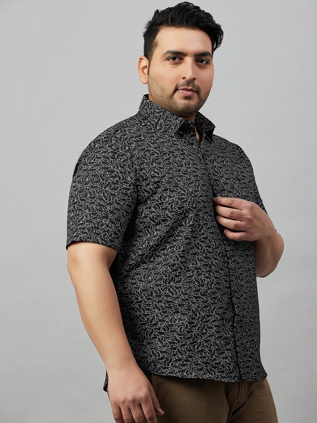 Men Black Premium Graphic Printed Cotton Casual Shirt