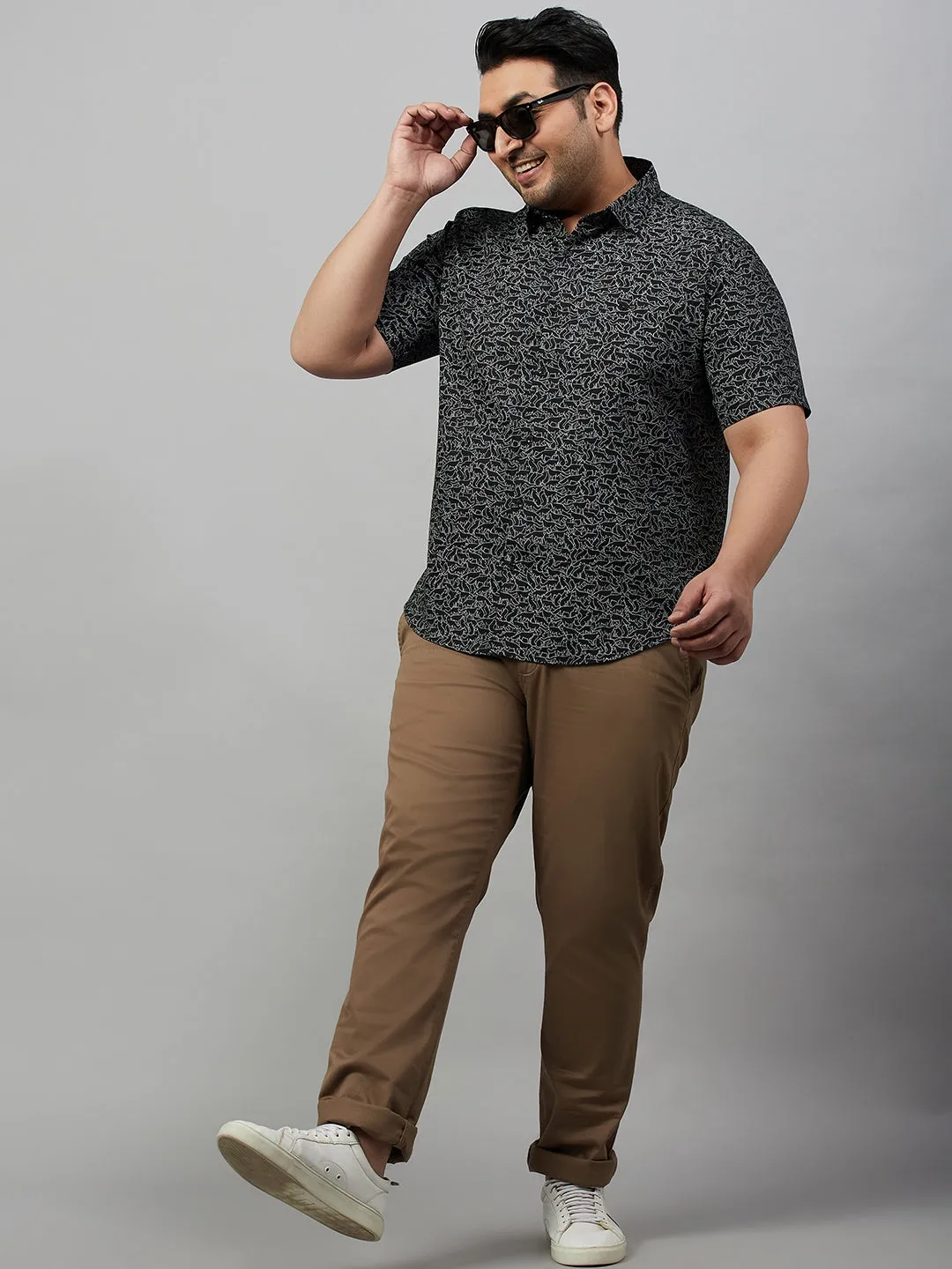 Men Black Premium Graphic Printed Cotton Casual Shirt