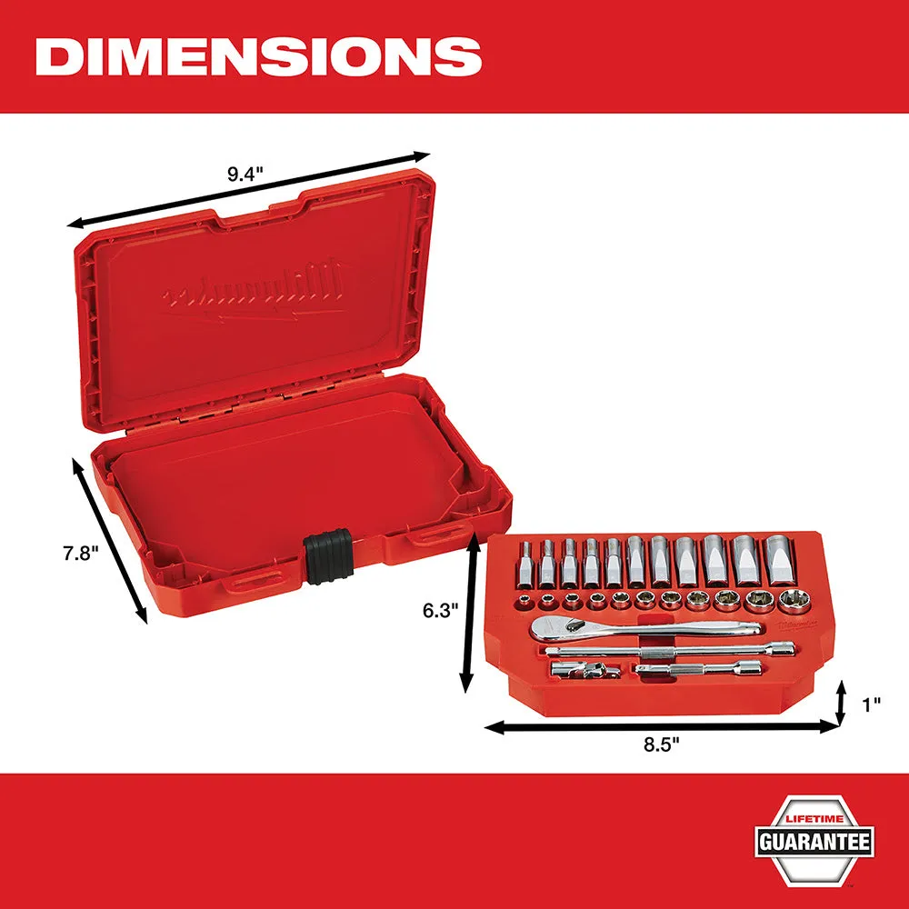 Milwaukee 48-22-9404 1/4" Drive 26 Piece Ratchet & Socket Set - SAE