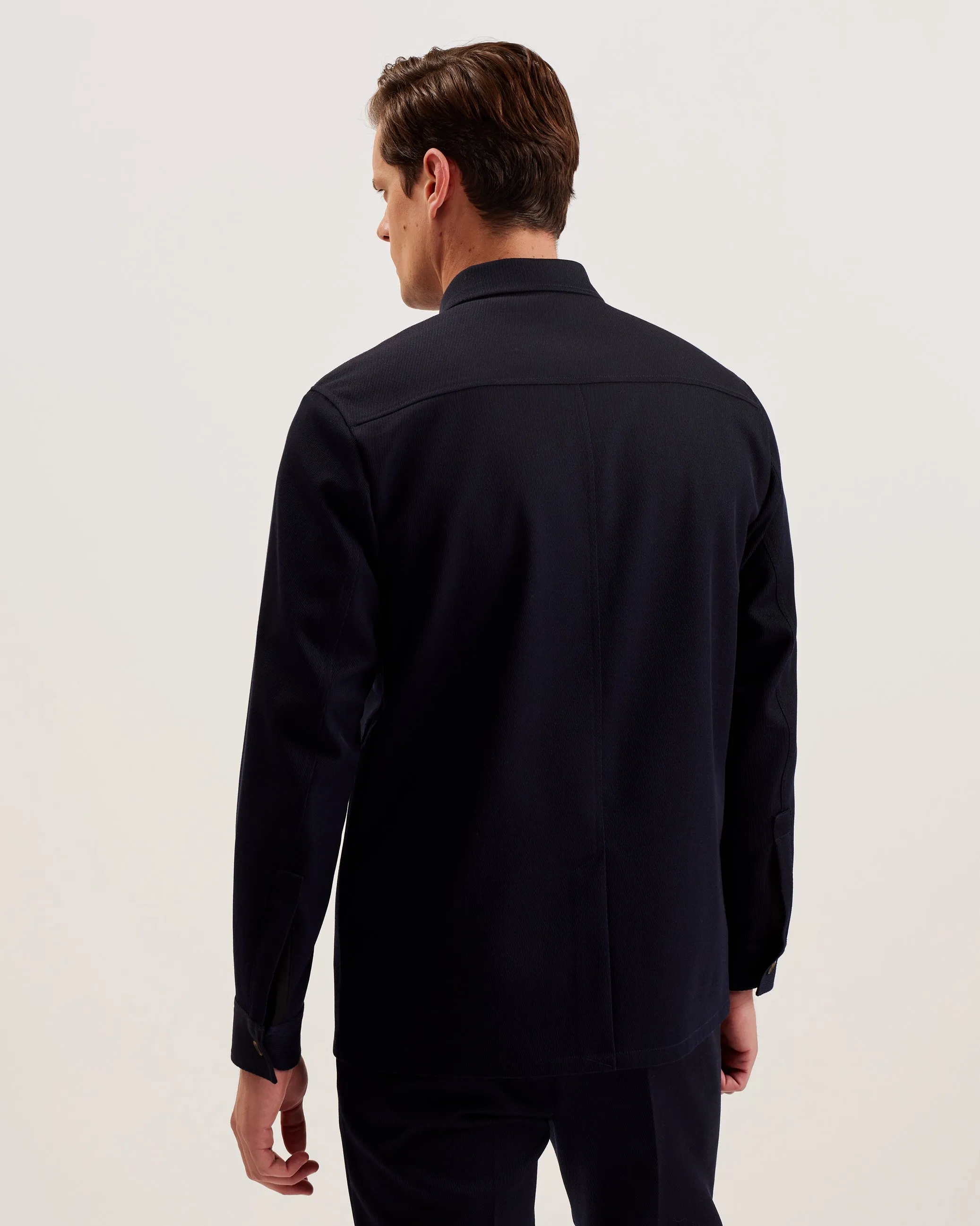 Nalfans Long Sleeve Wool Blend Twill Over Shirt Navy