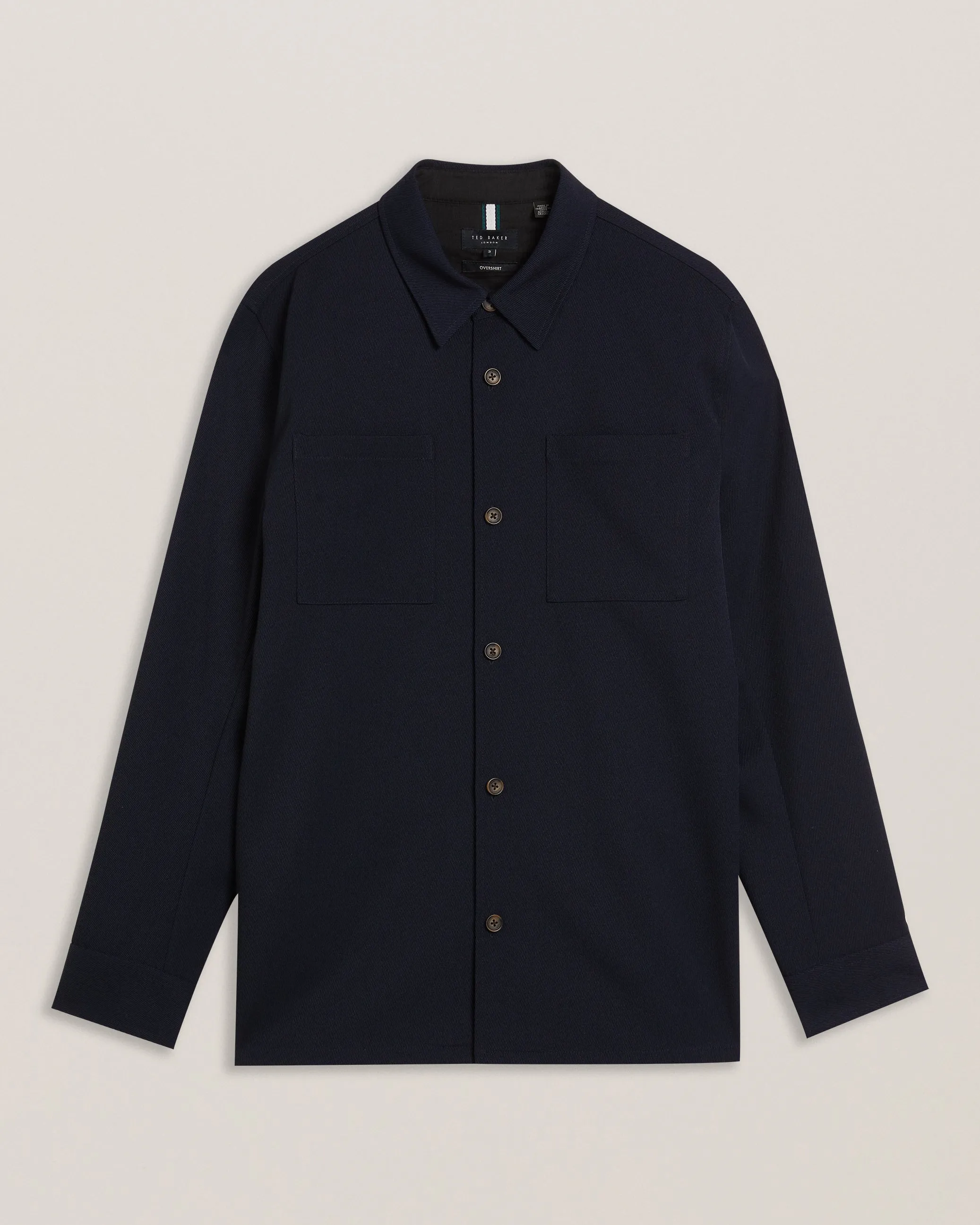 Nalfans Long Sleeve Wool Blend Twill Over Shirt Navy