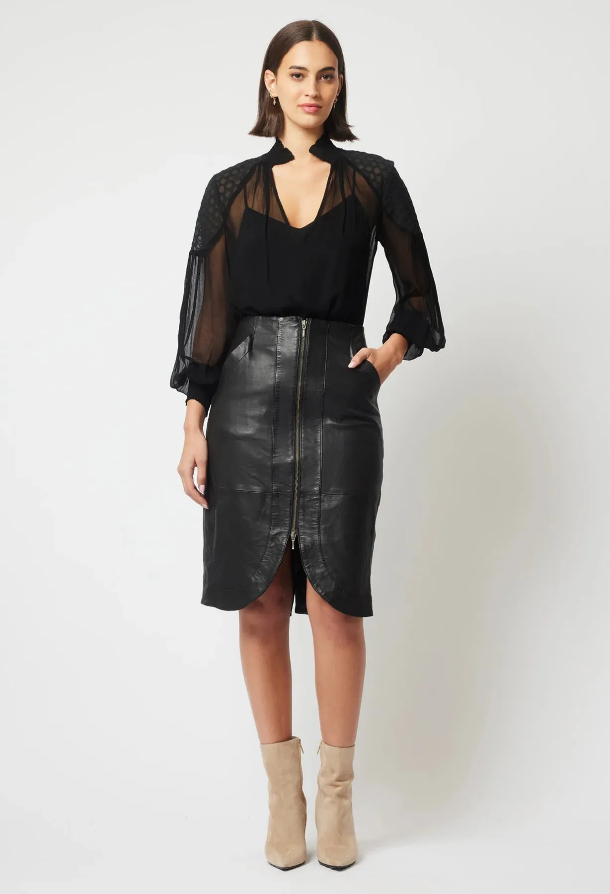 Once Was - Stella Leather Skirt - Black