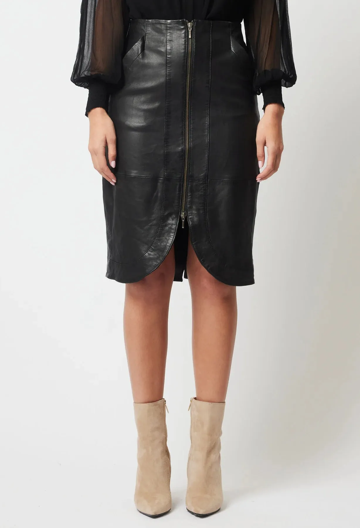 Once Was - Stella Leather Skirt - Black