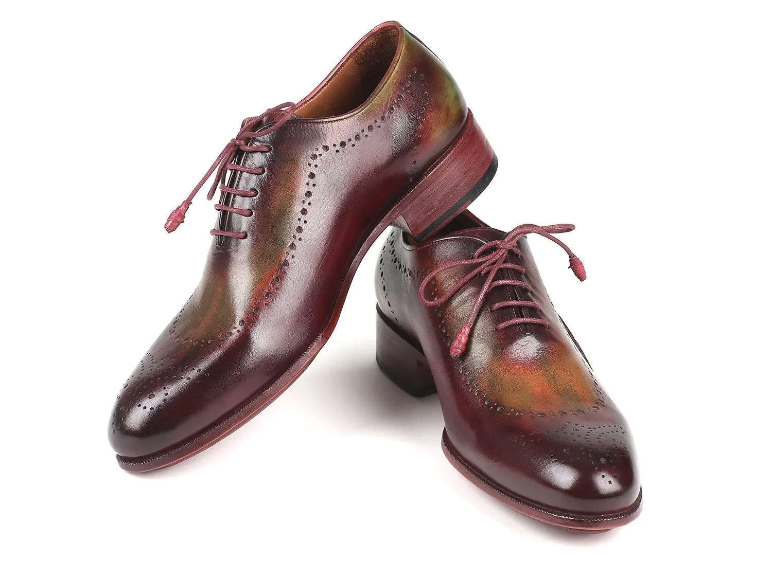 Paul Parkman Opanka Construction Green & Bordeaux Oxfords Shoes (ID#726-GRE-BOR)