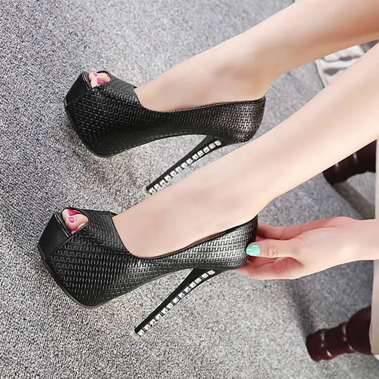 Platform Leather Slip-On Rhinestone Sandals