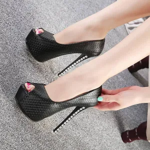 Platform Leather Slip-On Rhinestone Sandals