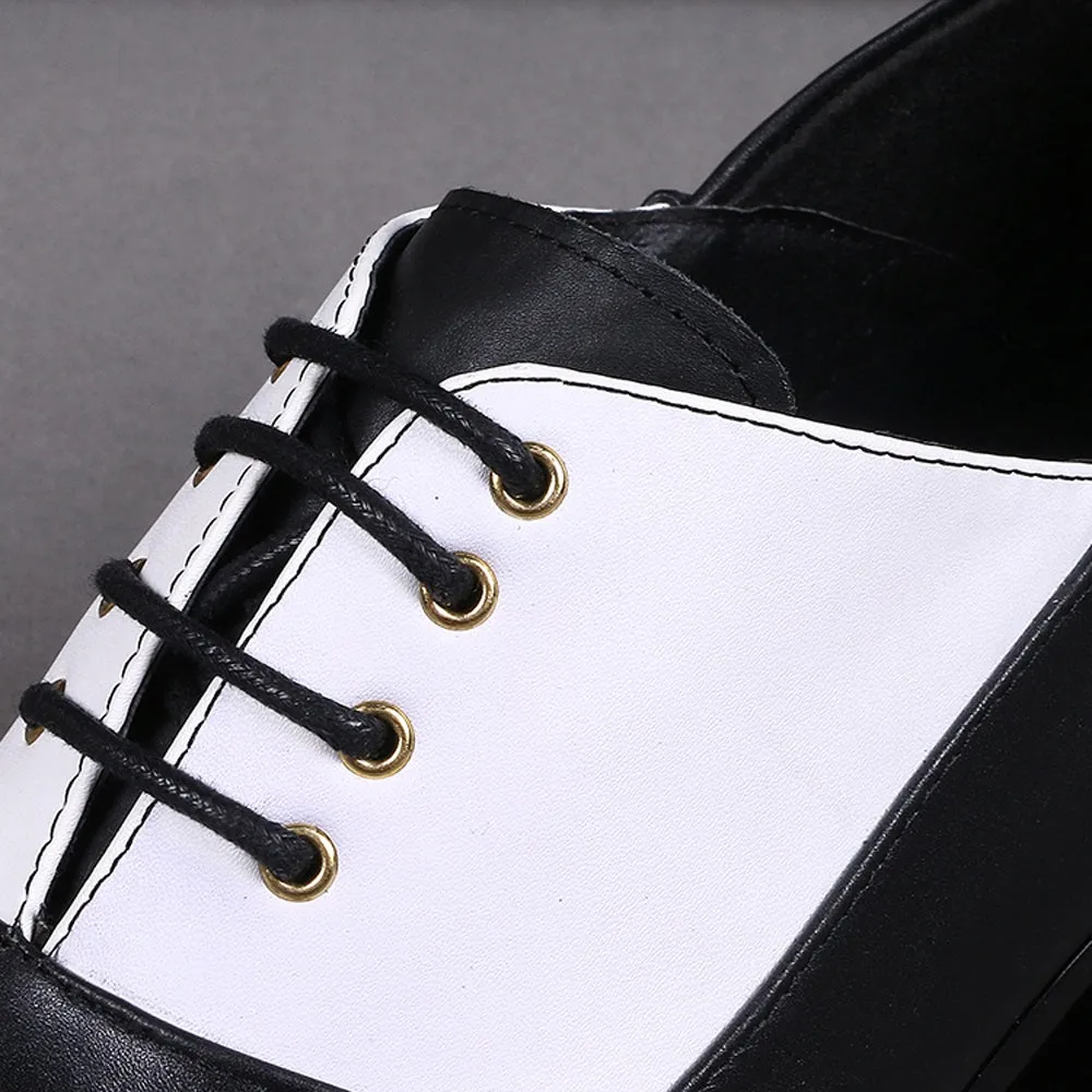 Pointed Two Tones Lace up 5cm Heel Men Oxfords