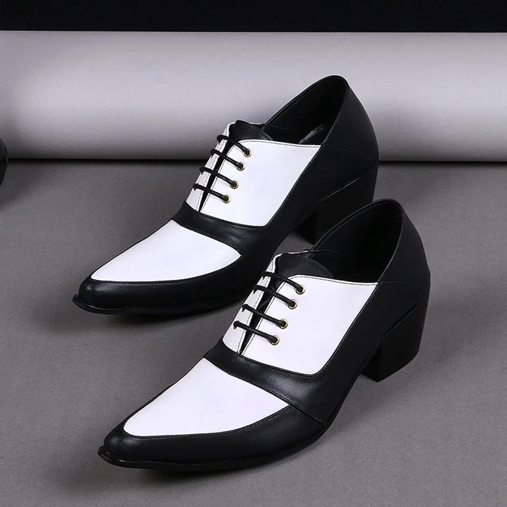 Pointed Two Tones Lace up 5cm Heel Men Oxfords