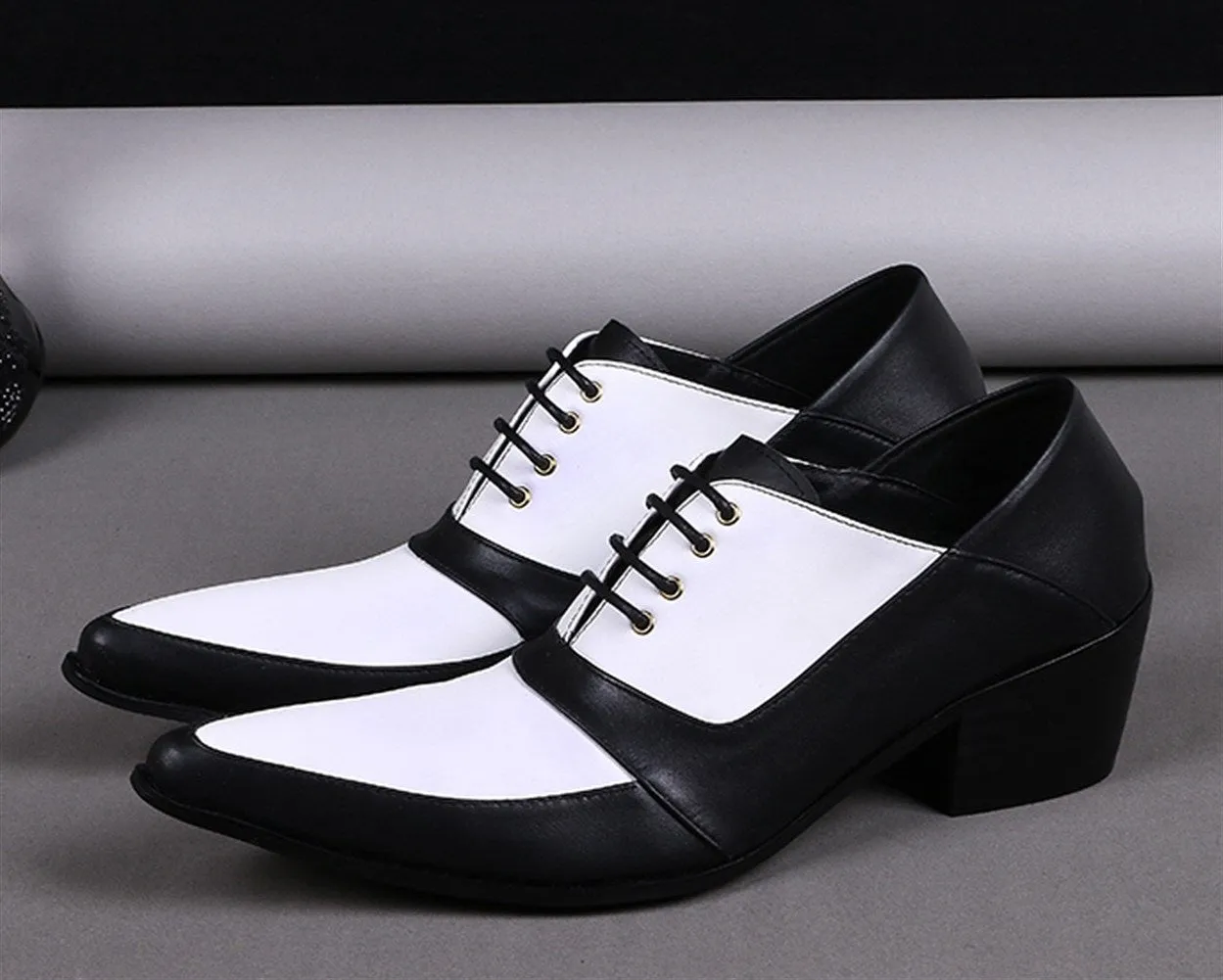 Pointed Two Tones Lace up 5cm Heel Men Oxfords