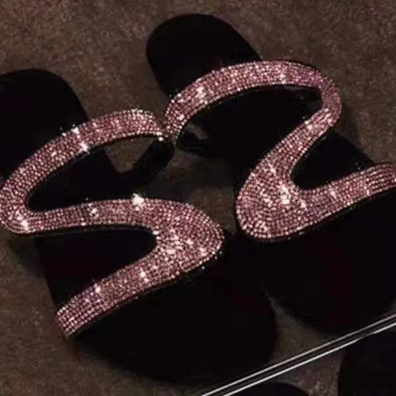 Rhinestone Flat Cutout Open Toe Sandals