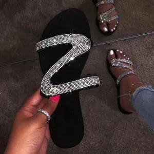 Rhinestone Flat Cutout Open Toe Sandals