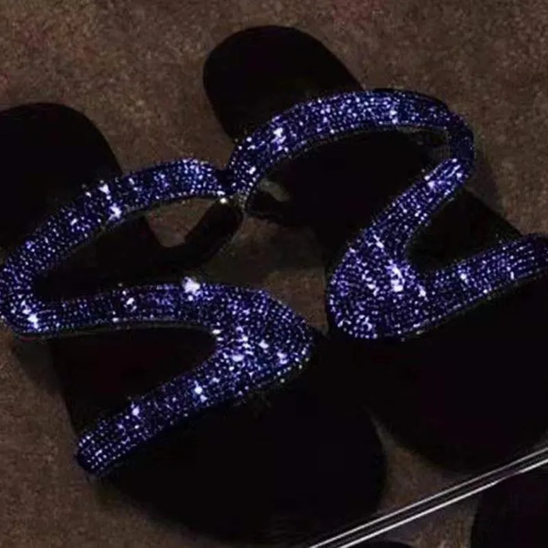 Rhinestone Flat Cutout Open Toe Sandals