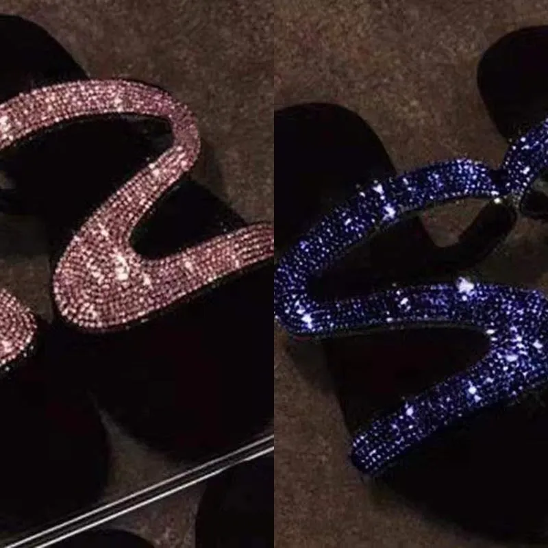 Rhinestone Flat Cutout Open Toe Sandals