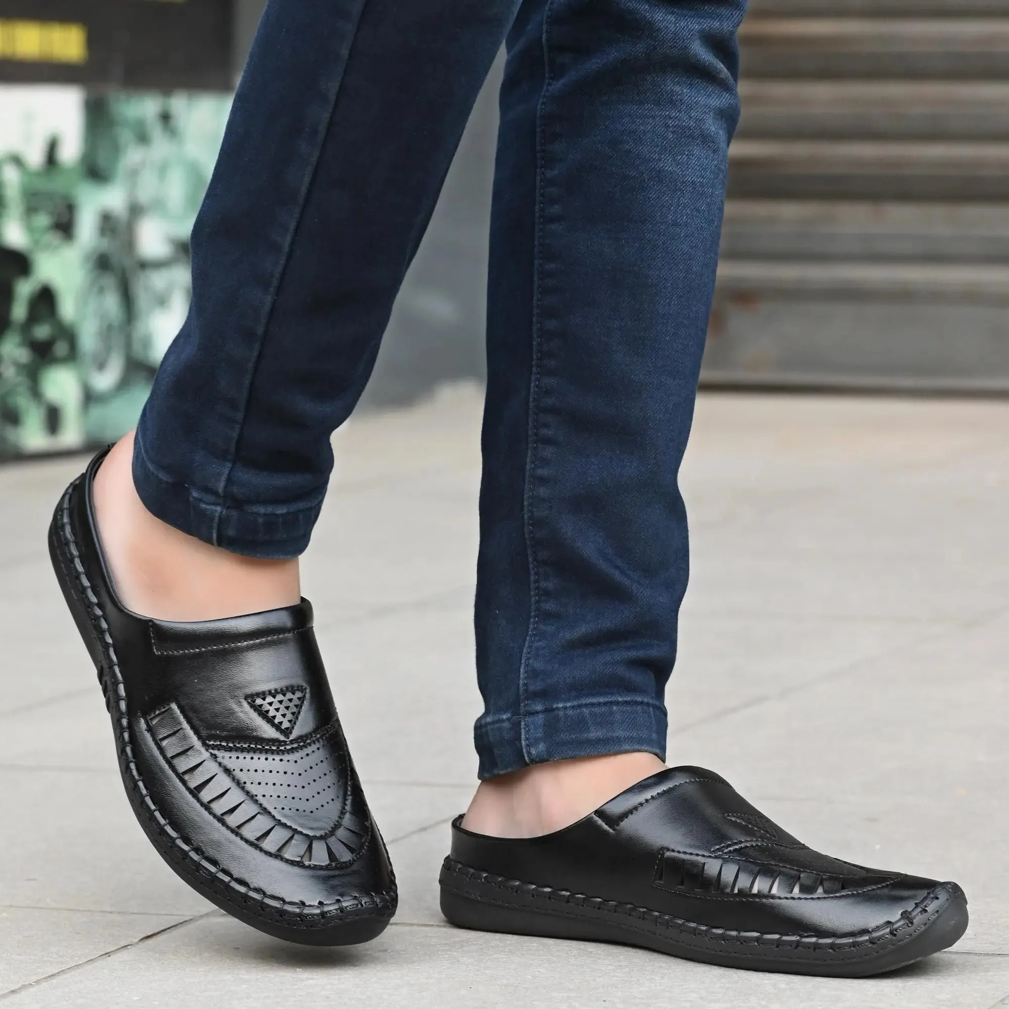Sandals for Men Casual Synthetic Leather Black Sandal