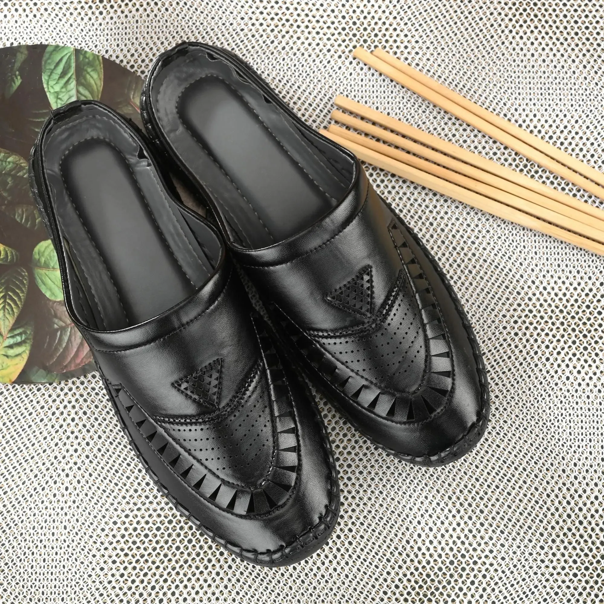 Sandals for Men Casual Synthetic Leather Black Sandal