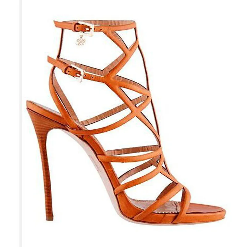 Sexy Cutout Bright Color Buckle High Heel Sandals