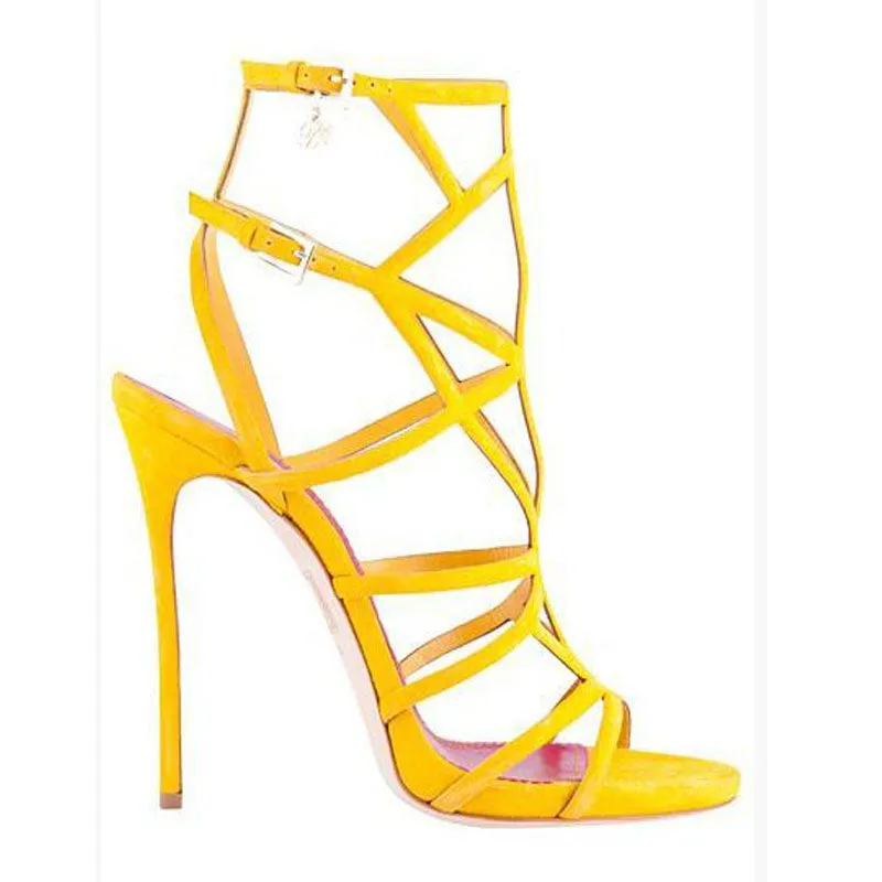 Sexy Cutout Bright Color Buckle High Heel Sandals