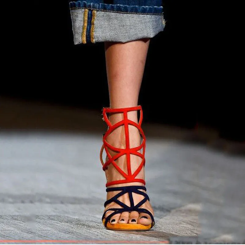 Sexy Cutout Bright Color Buckle High Heel Sandals